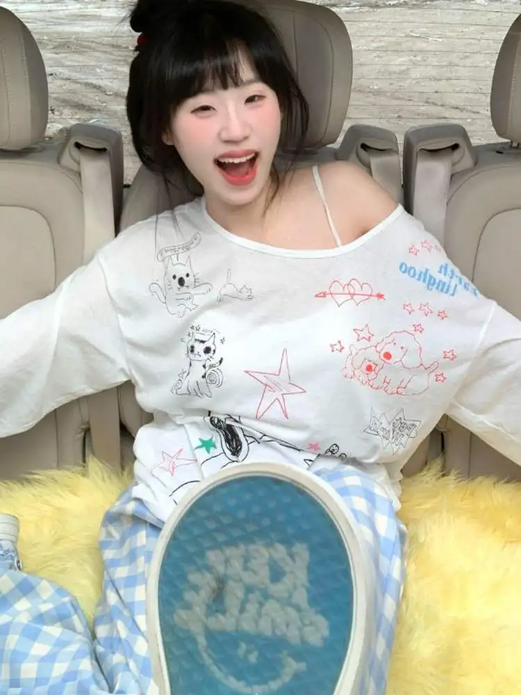 American Lazy Thin Cartoon Cover up Top lungo Sve Casual Allentato Estate New Sle Set a due pezzi Pantaloni a gamba dritta a vita alta