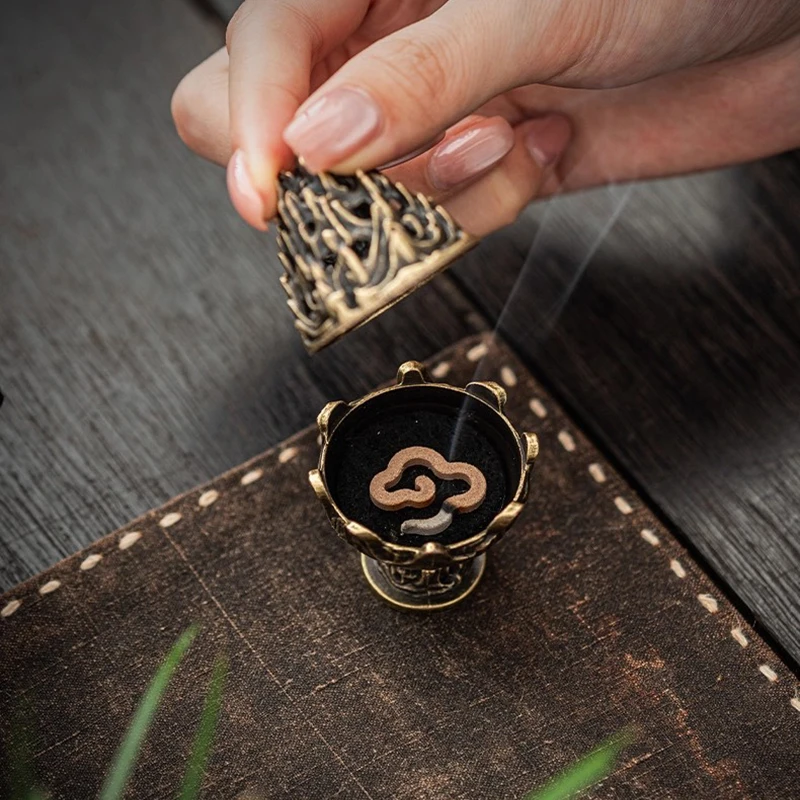 Boshan Räucherstäbchenhalter, handgefertigt, aus Legierung, im Han-Stil, hohl geschnitzt, für Spiralräucherstäbchen, Zen-Teehaus-Dekoration, Mini 6cm – Detail 6