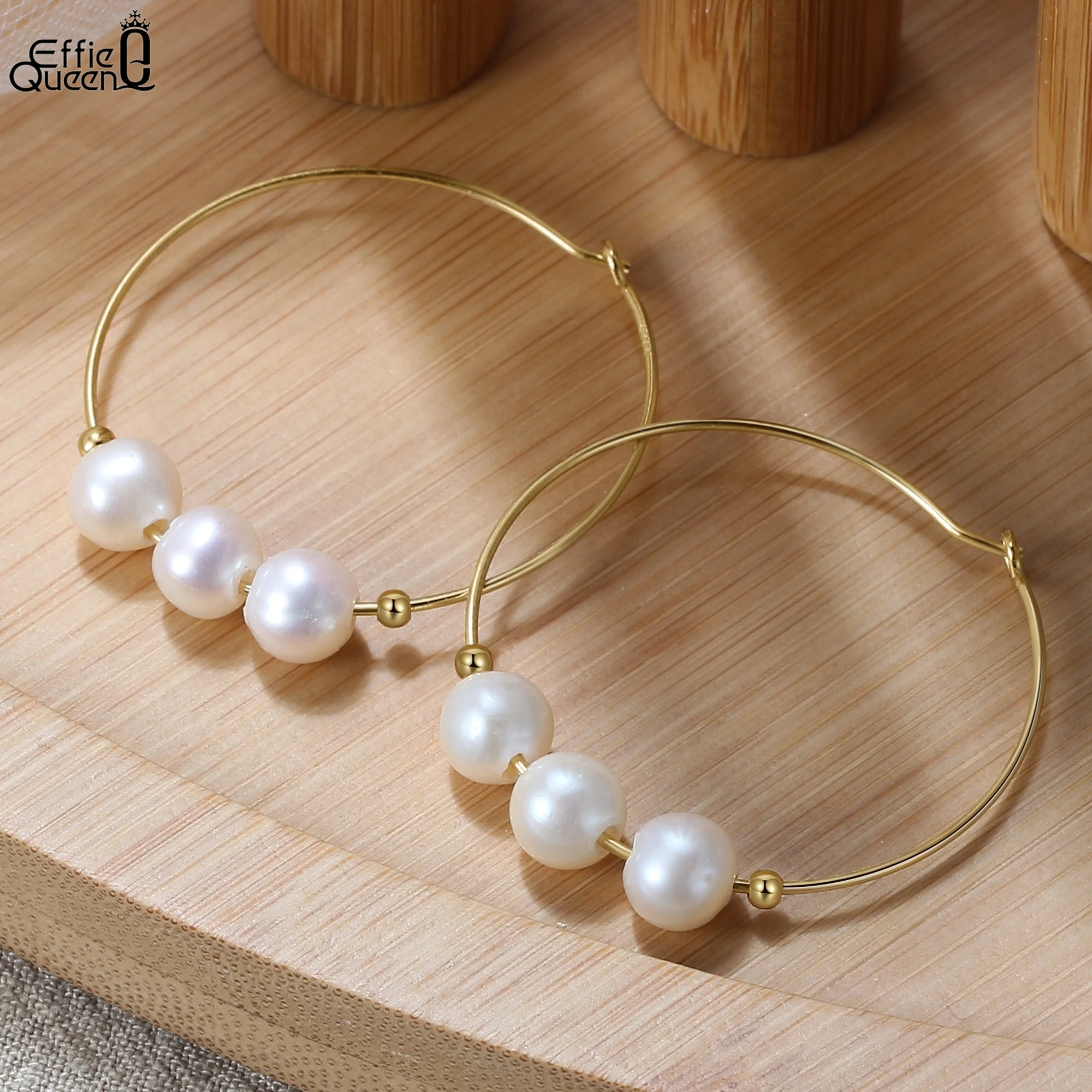 

Effie Queen 100% серебро S925 золото 14 карат тройной жемчуг серьги-кольца банкетные украшения для женщин свадебная вечеринка праздничный подарок GPE52