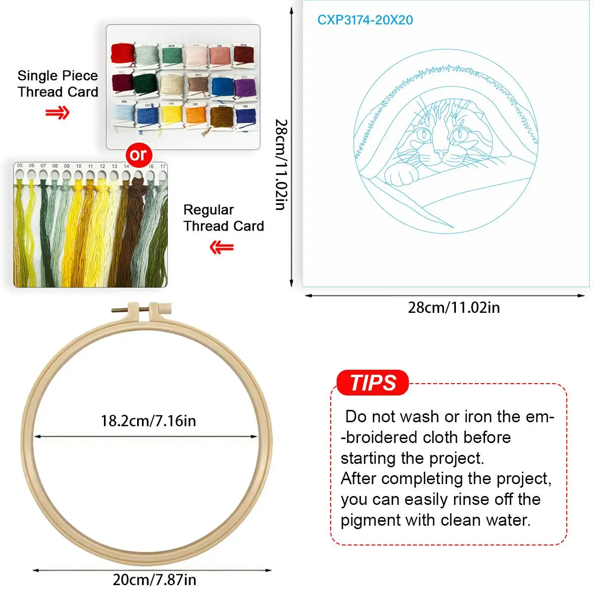 1 Stück 20X20CM/15X15CM 7,87/6,3 Zoll Tier - Katze Stickerei Starter-Kit DIY-Kit DIY-Stickerei-Set Handarbeiten Nadelkunst – Detail 5