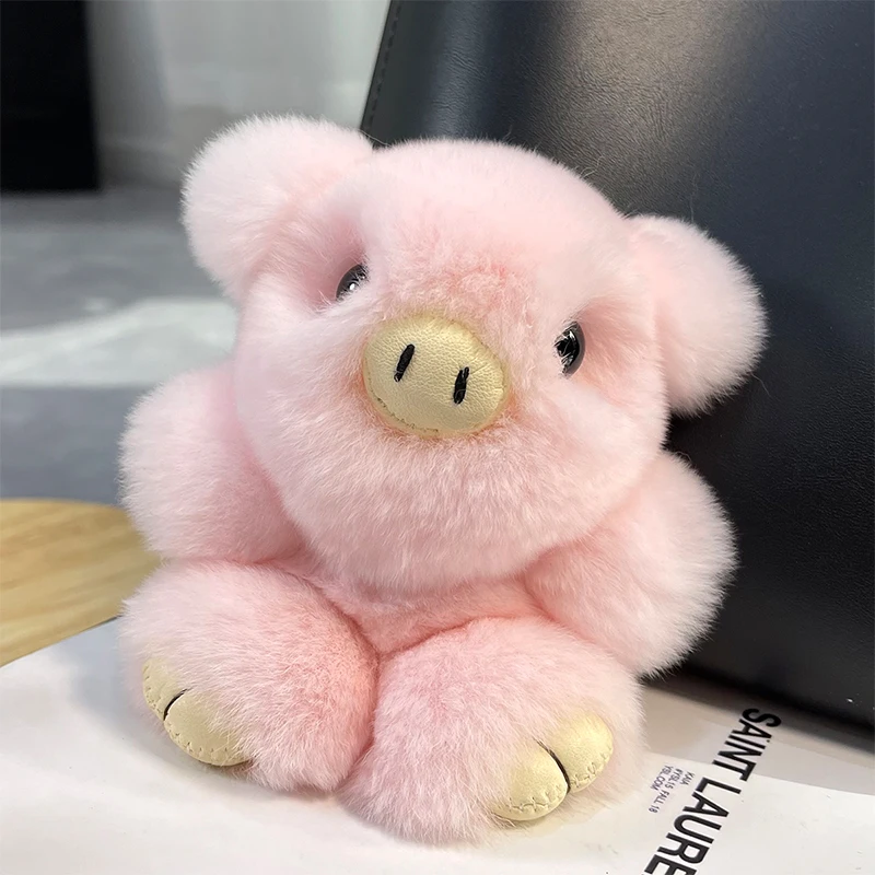 Piggy Fur Keychain For Bags Rex Rabbit Fur Piggy Keyring Plush Bag Charms Trinket Key Chain Rex Rabbit Fur Large Car Key Pendant