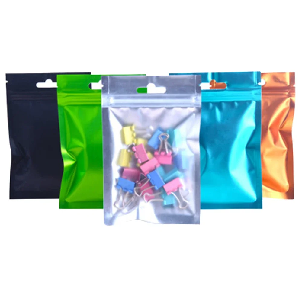 100Pcs Clear Mylar Foil Zip Lock Bag with Hang Hole Self Seal Tear Notch Resealable Food Snack Tea Coffee Bean Storage Pack