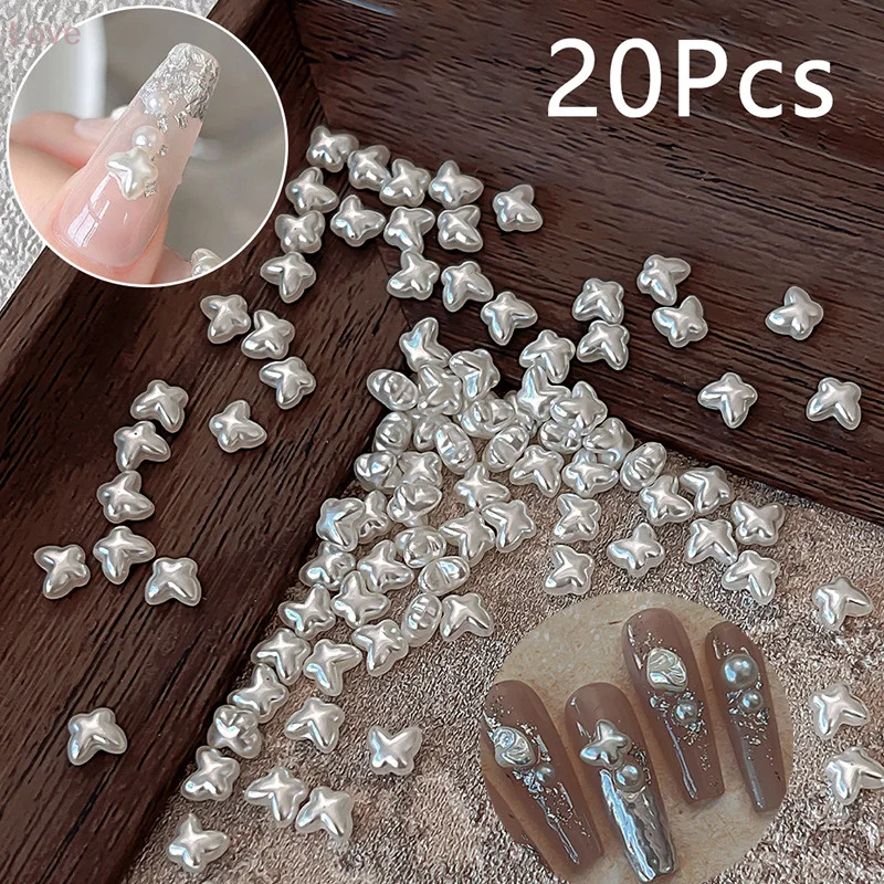 20 szt. Retro Perły w Kształcie Motyli do Zdobienia Paznokci, Perły 3D Motyle, Ozdoby do Paznokci DIY, Dekoracje Biżuteryjne