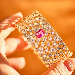 Temperament Fashion High Quality Rose gold Hollow Bracelet Bangle Inlay AAA Cubic Zircon For Women Lady Party Evening Jewelly