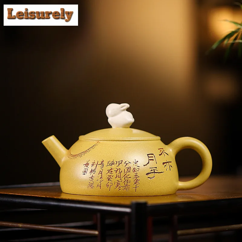 140ml Yixing Purple Clay Teapot Handmade The Jade Hare Pot Raw Ore Yellow Section Mud Kettle With Infuser Zisha Tea Set Tea Gift