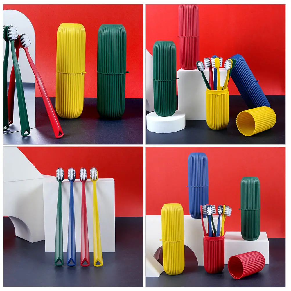 

1set 1Set Portable Soft-Bristle Toothbrush Holder Travel Home Oral Care Brush For Sensitive Gums Adult Manual Teeth Cleaning Box