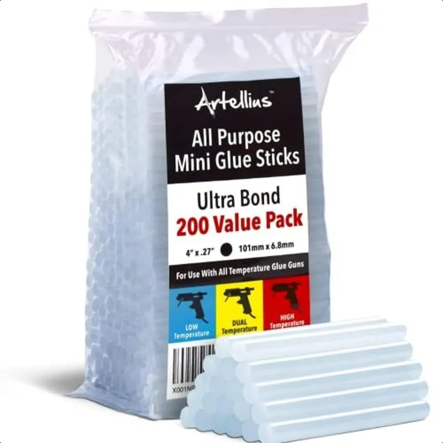 

Artellius Mini Hot Glue Sticks 4 in x 0.27 in 200Pack Clear Glue Gun Sticks for Crafts Repairs Strong Bond on Wood Fabric Foam