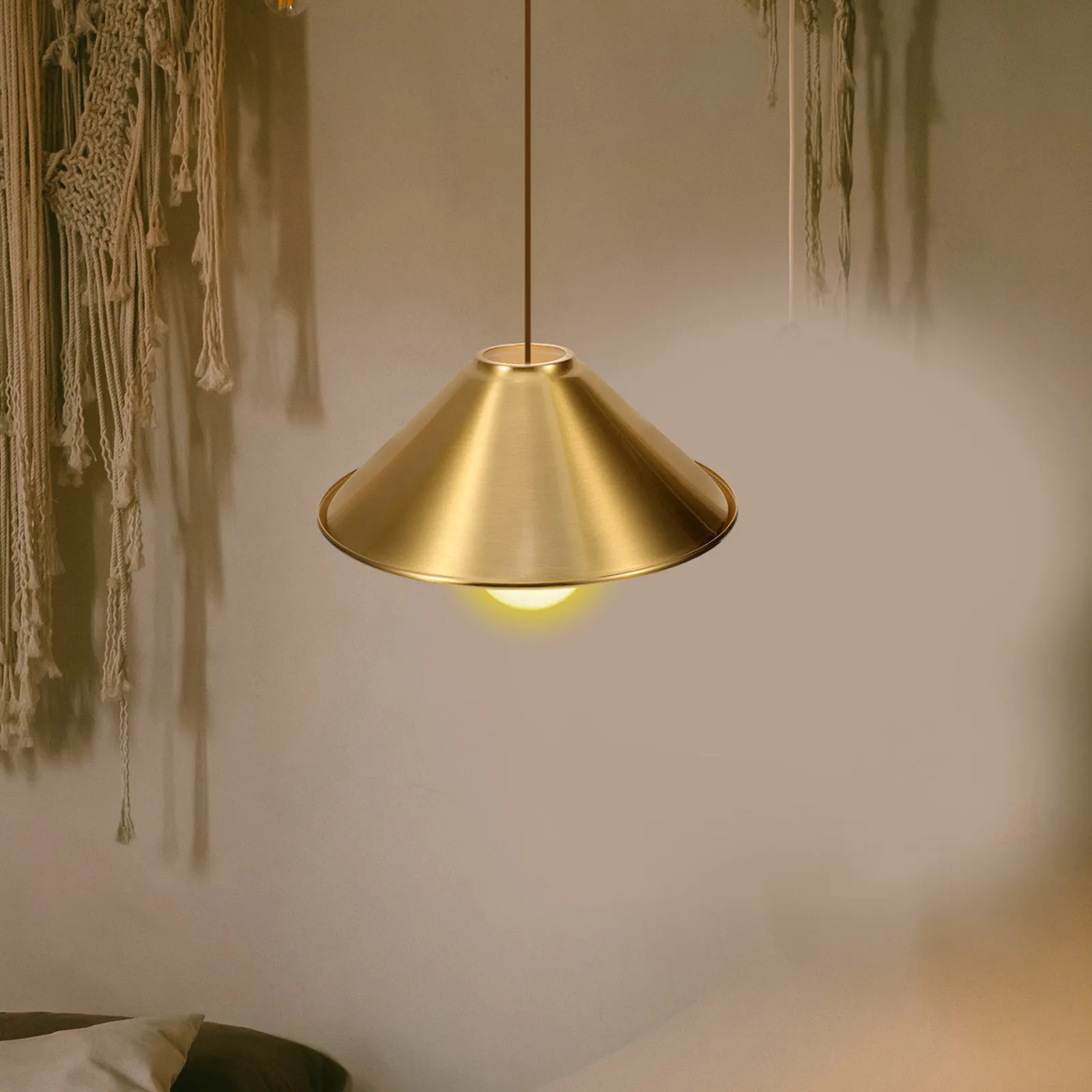 2Pcs Cone Shape Iron Lampshade Copper Plated Metal Lamp Shade Cover E27 Pendant Light Fixture Bedroom Kitchen Dining Room