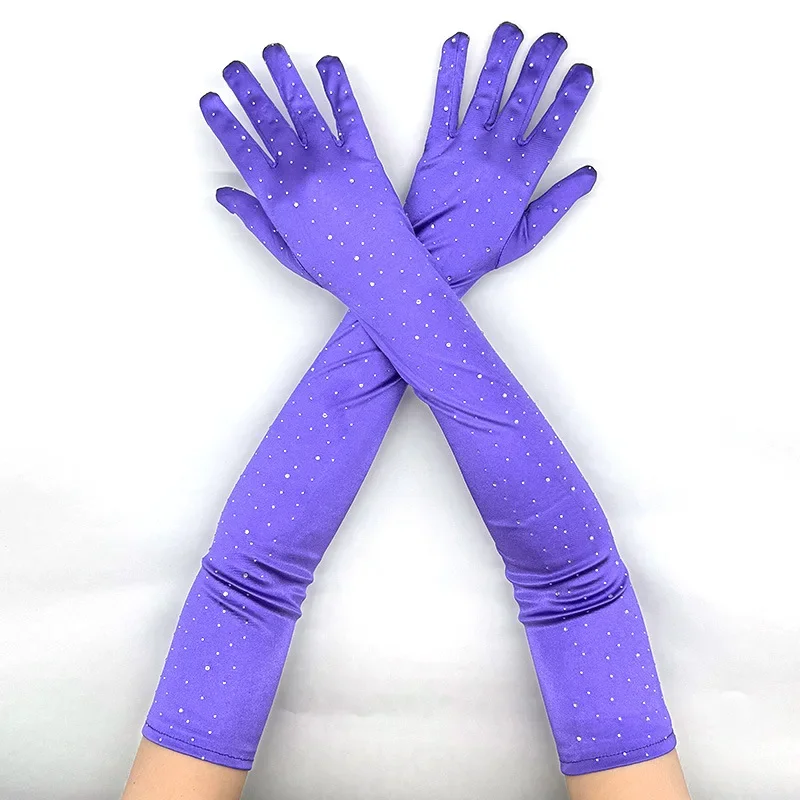 

Атласные длинные перчатки в стиле ретро, инкрустированные бриллиантами для женщин, модные длинные свадебные перчатки для невесты с разрезом на пальцах C0102