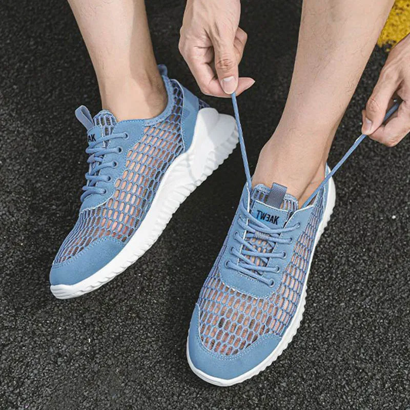 Oulylan 2025 Summer Big Mesh Breathable Sneakers Casual Hollow Lightweight Sports Shoes Men Lace Up Solid Color Running Footwear