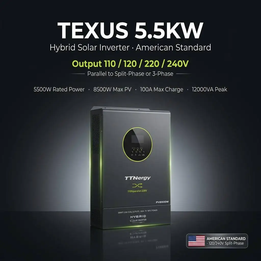 TTNergy 4KW 5.5KW 110V 120V Hybrid Solar Inverter 24V 48V 100A 140A MPPT Charger Pure Sine Wave US Home Inverter