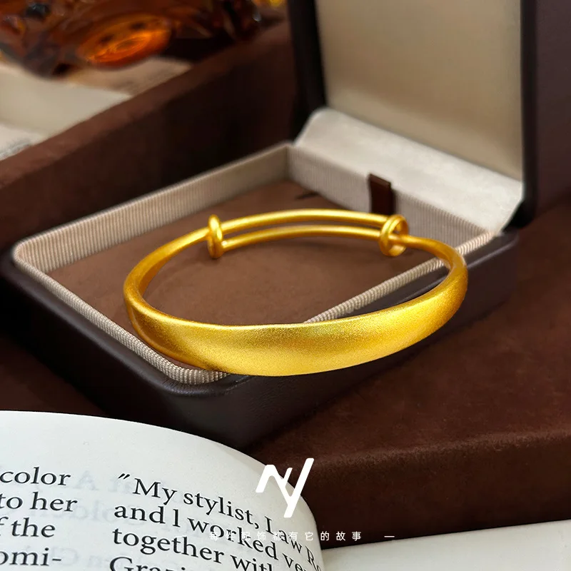9999 gold best-selling high-color-retention 10mm push-pull sandblasted bracelet for women, suitable as a gift.