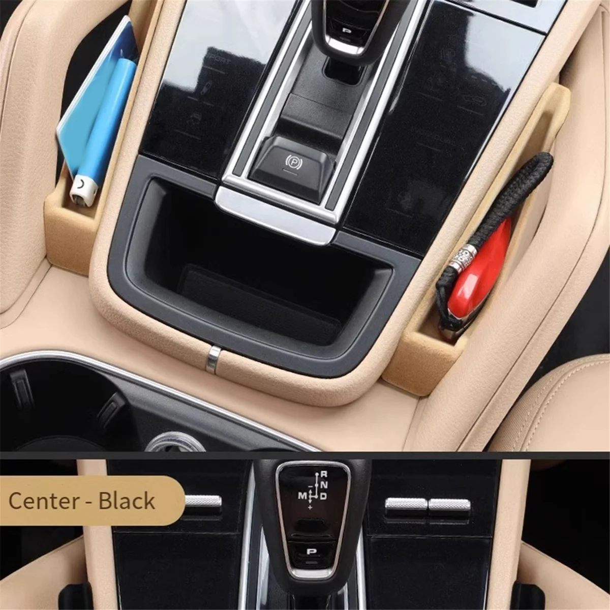 Consola central para coche, caja de almacenamiento espacial, reposabrazos Central, contenedor organizador para Porsche Cayenne 2011-2018, negro