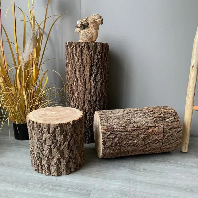 Rustic Tree Stump Planter Stand Vintage Garden Stool Pedestal Natural Wood Display Base for Flower Pot Solid Wood Plant Stand