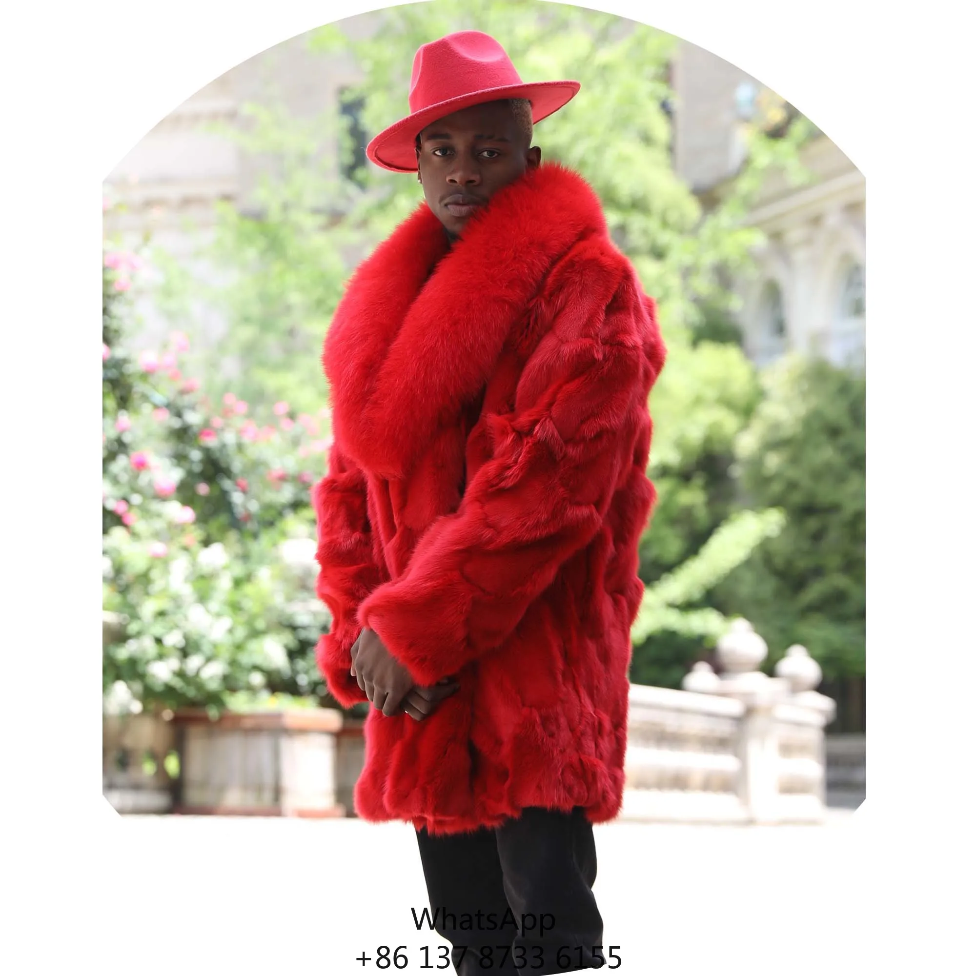 Factory Directly Sell Red Color Customized Real Animal Fox Fur Coat Men
