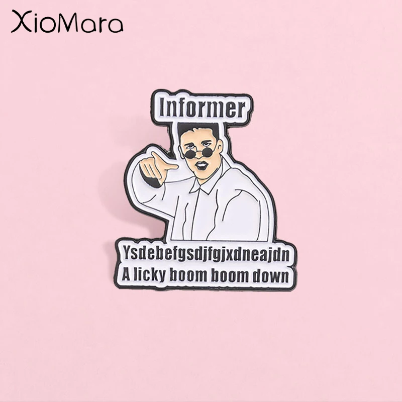 "Informer" Cartoon Characters Meme Enamel Pin, Funny Text Lyrics Badge, Retro 90s Reggae Music Accessory, Gift for Music Fans