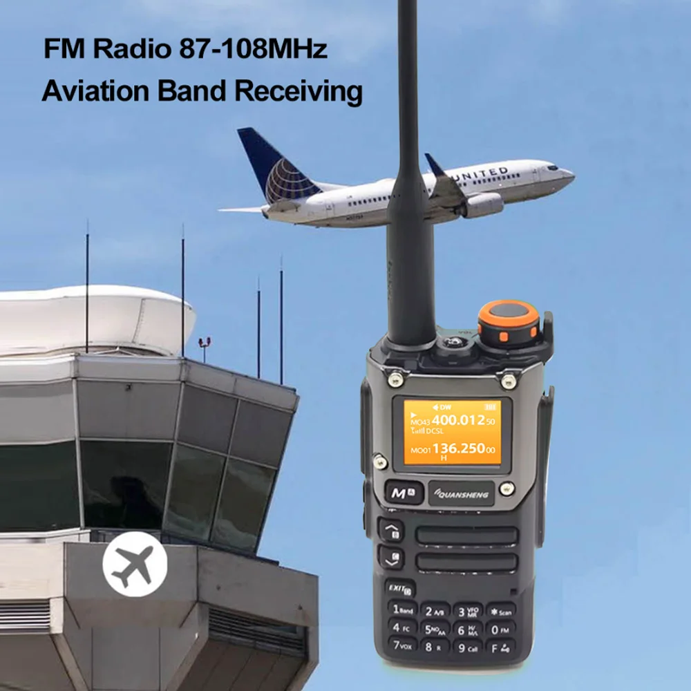 Anysecu QuanSheng UV-K6 UV-K5(8) Walkie Talkie 5W  UHF VHF Airband Radio 200 Channels NOAA Weather Alert Type C Charger