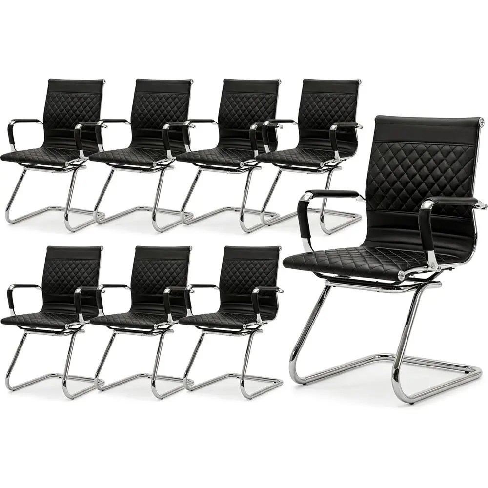 

Conference Room Chairs Set of 8 - Waiting Area Armchairs with Sled Base, Leather Stationary Office Chairs without Wheels for Lob