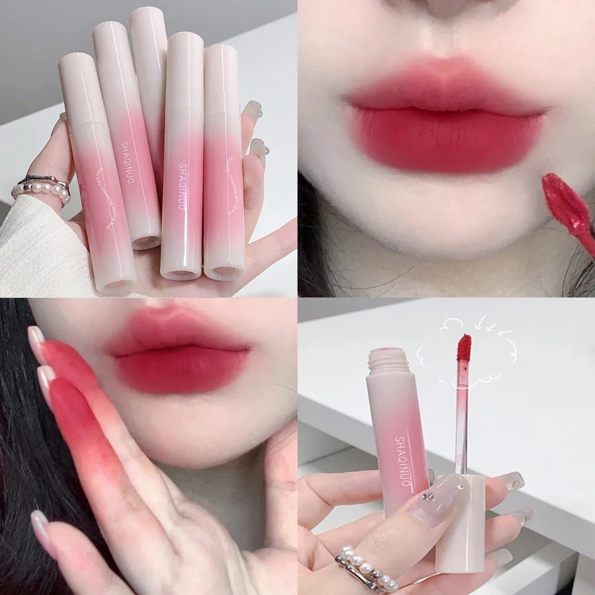 Batom líquido fosco de veludo à prova d'água, lama labial duradoura, copo antiaderente, nude, vermelho, maquiagem para mulheres, cosméticos coreanos