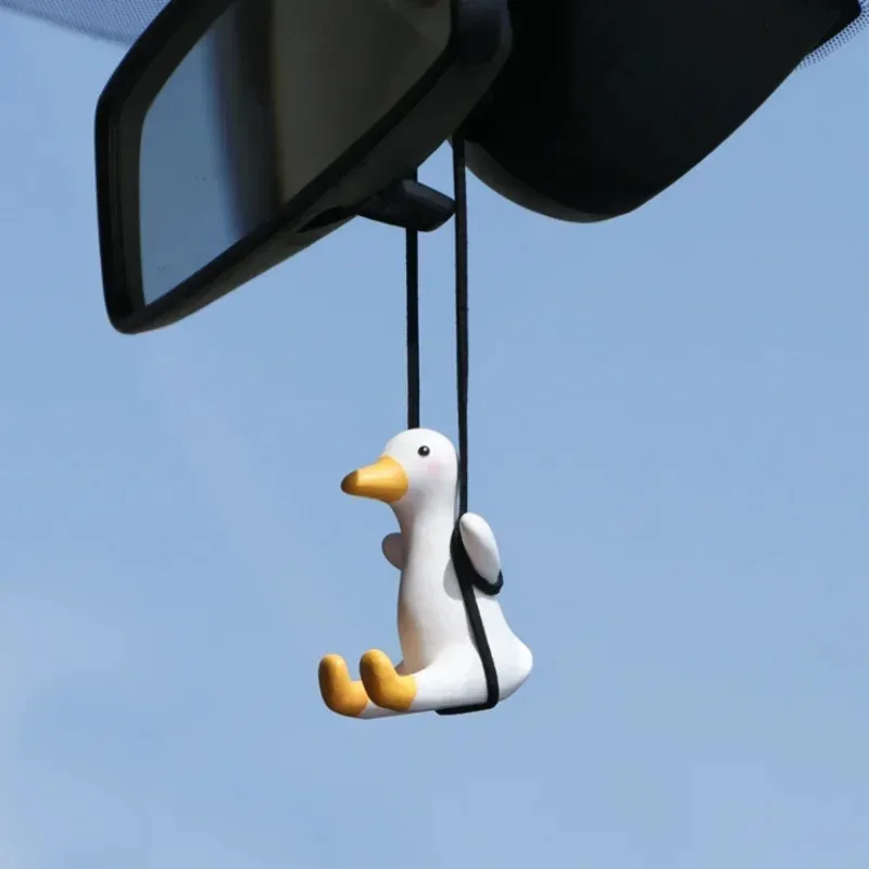 Cute Swing Duck Gypsum Pendant Anime Style Auto Rearview Mirror Ornament Car Interior Accessory Birthday Couple Gift Supplies