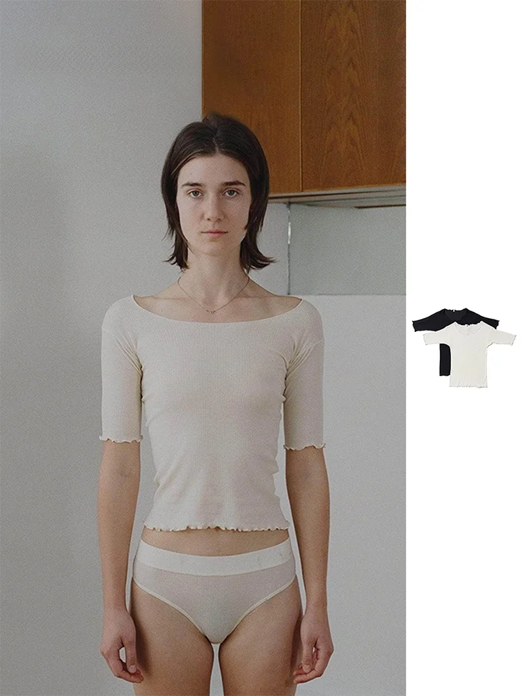 

Женская футболка Baserange из органического хлопка с вырезом-лодочкой и коротким рукавом, новая коллекция Весна-Лето, повседневная, удобная, дышащая.