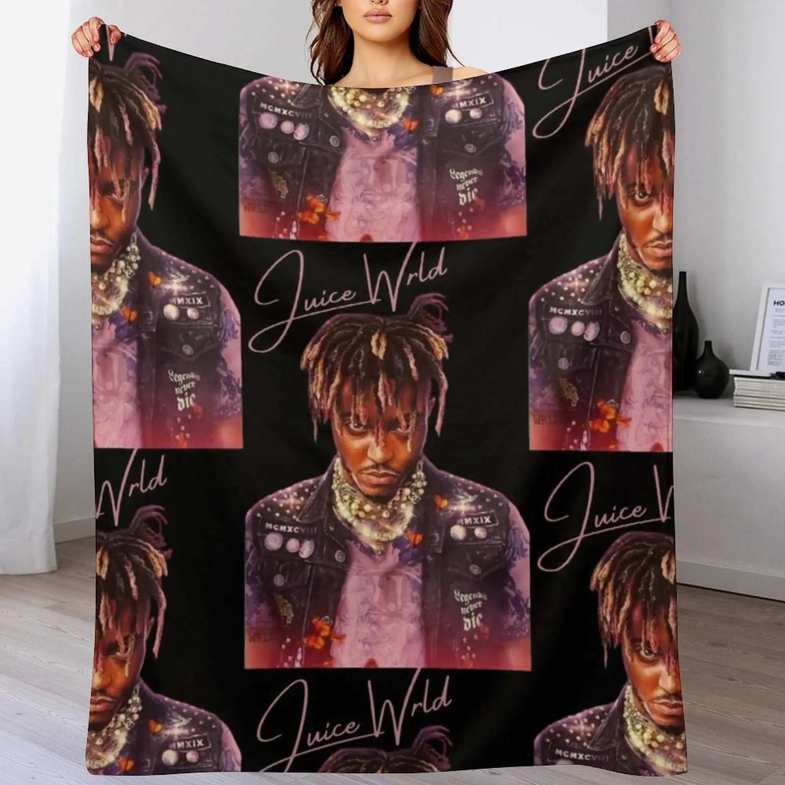 

JuiceWrld Black Throw Blanket Soft Plush Blanket as Housewarming Gift