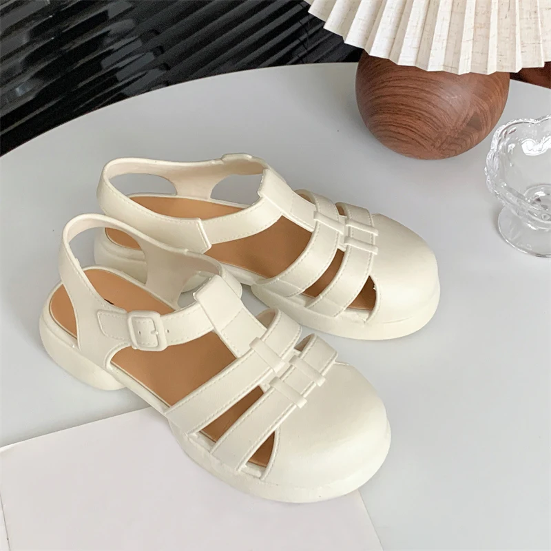 Women\'s Summer New PVC Roman Fashion Thick Bottom Flat Women\'s Shoes To Wear Casual Sandals