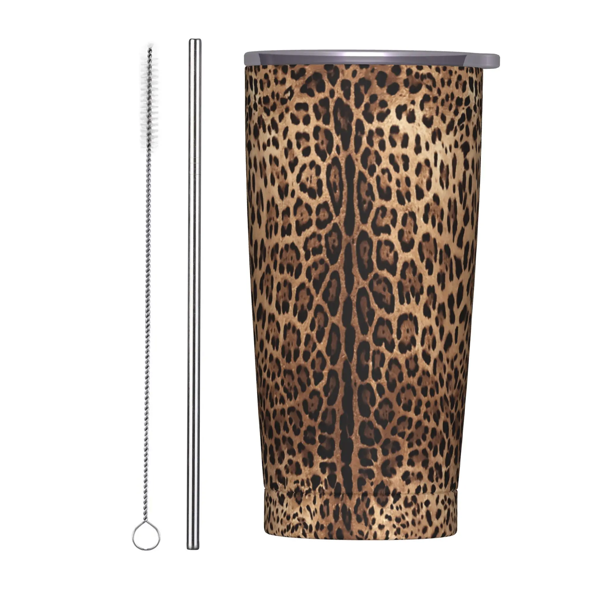 Stainless Steel Tumbler Wild Leopard Print Mugs Cup With Straws  Travel Cold and Hot Water Bottle Leakproof Thermal Mug,
