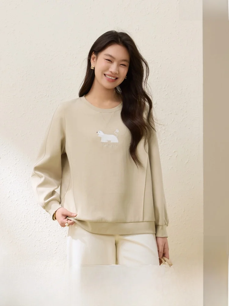 

Свободный повседневный свитшот с круглым вырезом, универсальный, для женщин больших размеров, весенняя новинка, удобный, из смесового хлопка, с длинным рукавом