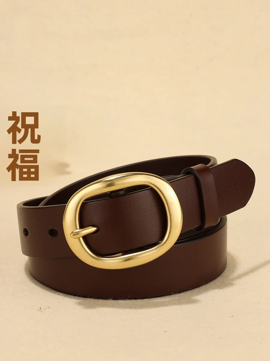 レザーベルト-カジュアル-ヴィンテージ-ジーンズ-レディースファッション-多用途-トップレイヤー-牛革-銅バックル-パンツベルト-レディースアクセサリー