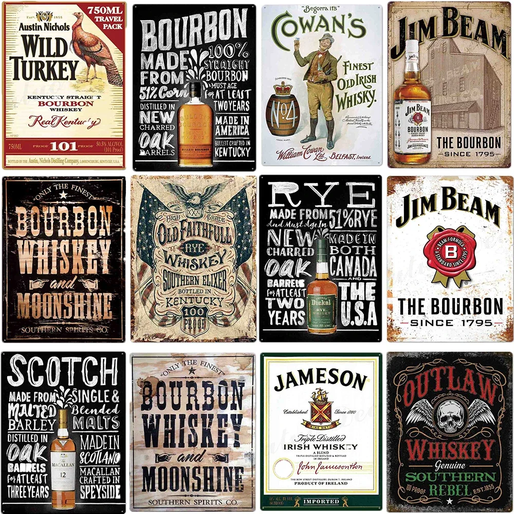 Beer Wine Jameson Poster Metal Tin Sign Vintage Metal Wall Plates Crafts Decor Bar Cafe Kitchen Tinplate Painting Iron Plaques