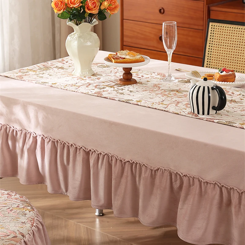 

Flannel Chair Cushion Retro Diningchair Cover Universal Home Decor Custom Tablecloth Table Runner Set Chenille Flower Tablecloth