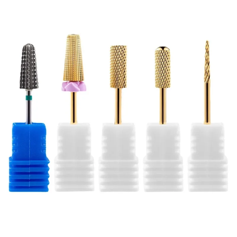 1pc Gold Tungsten Nail Drill Bits 5 in 1 Carbide Milling Cutter for Manicure Machine Pedicure Files Tools Accessories