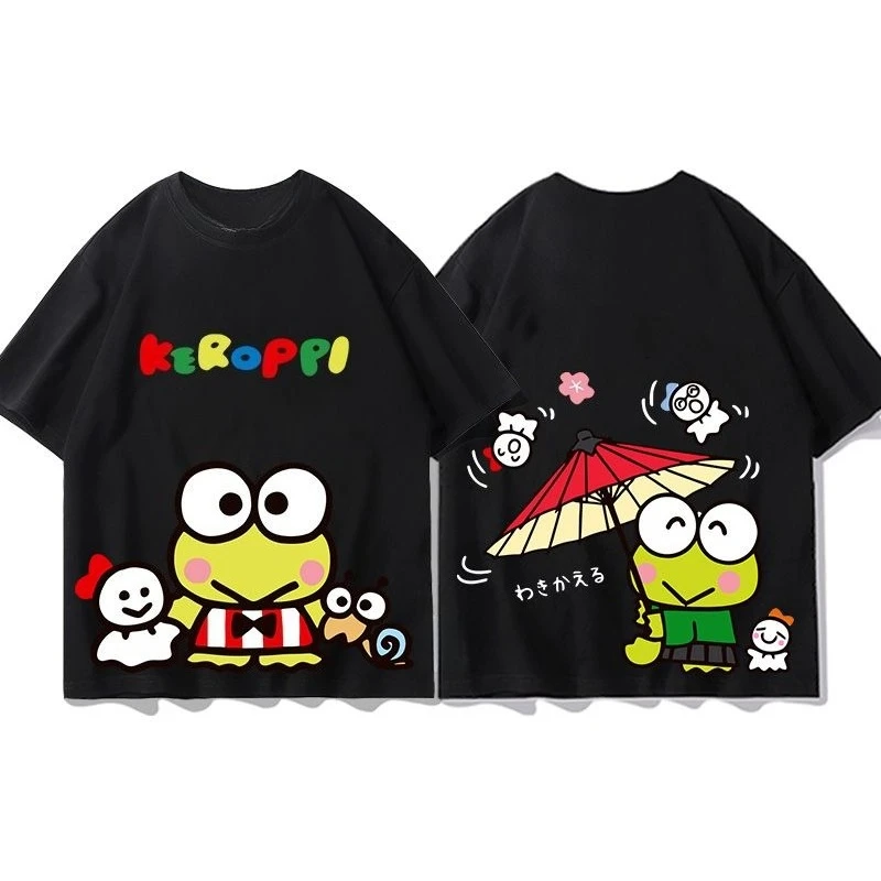 جديد Keroppi الكرتون تي شيرت أبيض الصيف سانريو المرأة حجم كبير القطن الخالص تي شيرت Y2K فضفاض عادية كم قصير #4