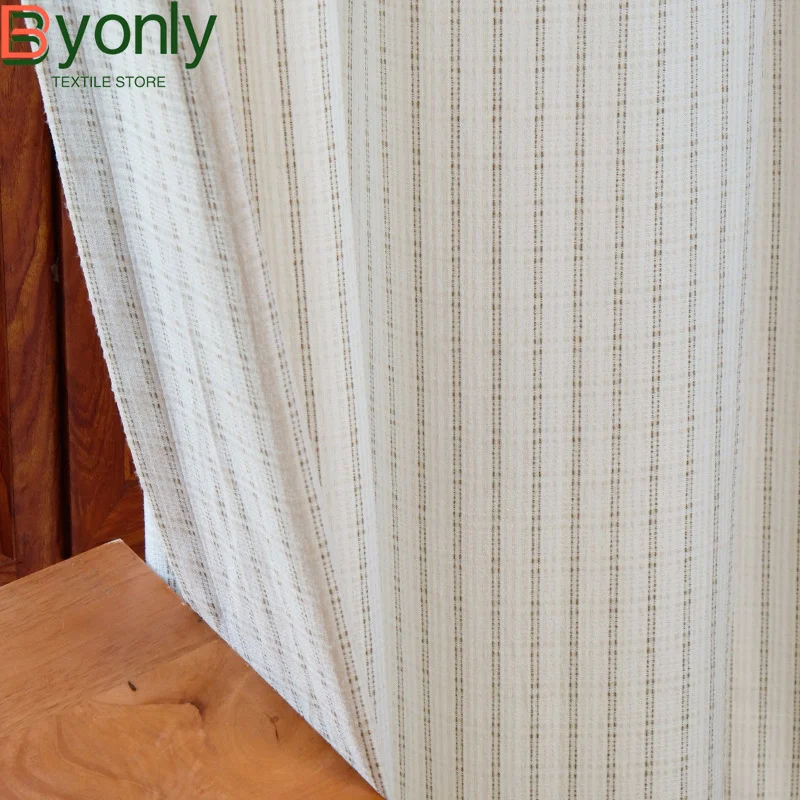 Pattern Line Jacquard Cotton Linen Cream Color Thickened Window Screen Curtains for Living Room Bedroom French Window Customized