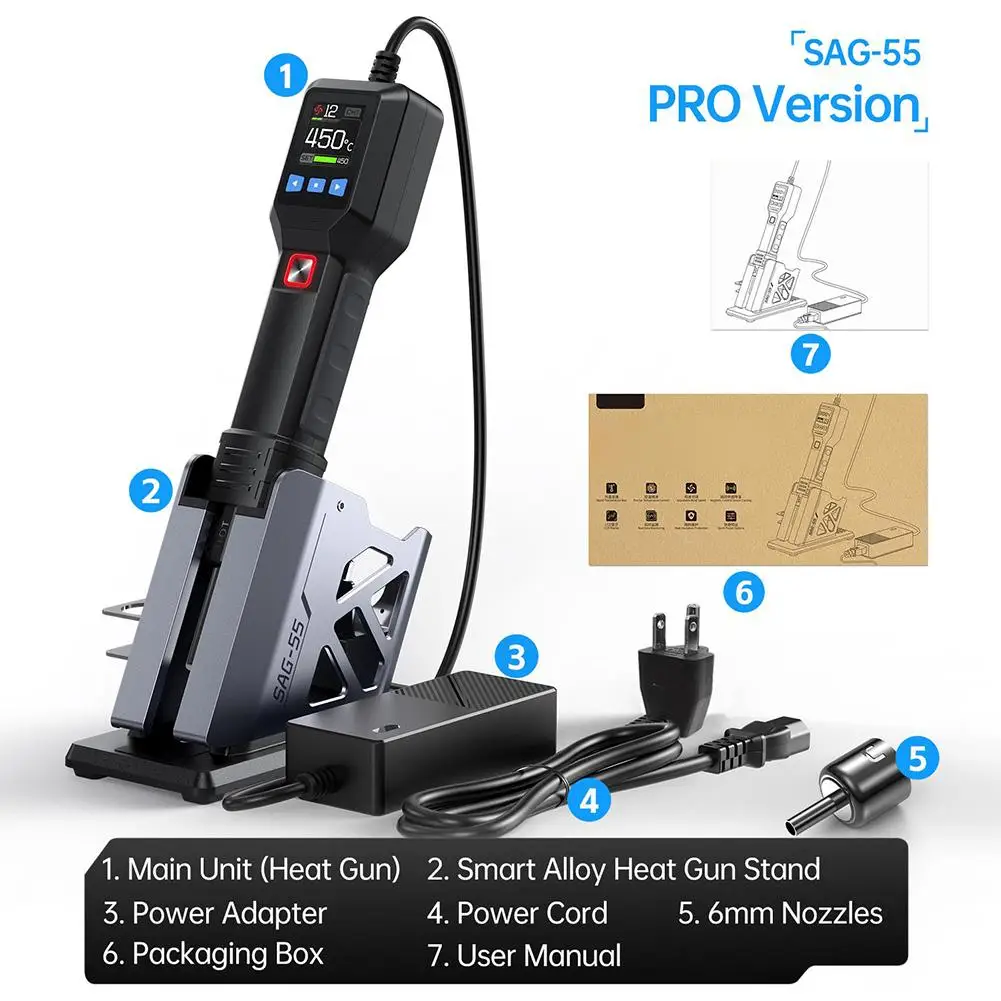 SAG-55 Smart Hot Air-Heater Magnetic Sensor Cooling PID-Precision Temperature Control For Rework LCD Digital Blower Soldering