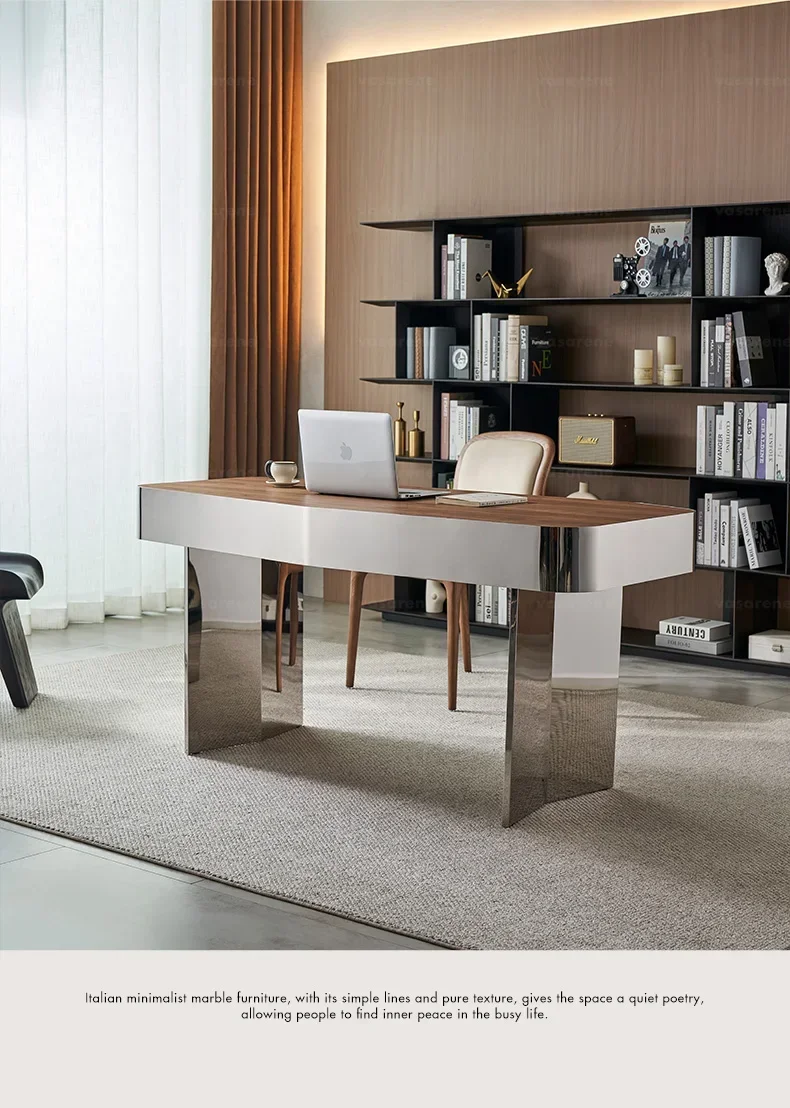 

Italian minimalist natural marble office desk large flat floor home computer desk designer model