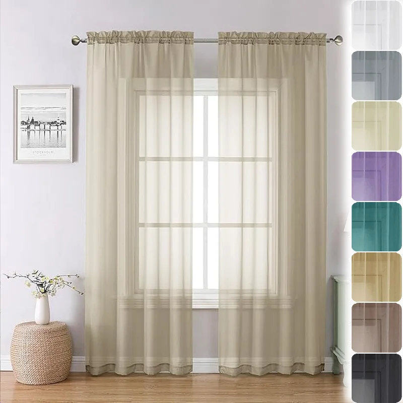 

2026 Spring New Solid Color Rod Pocket Terlon Sheer Curtain for Living Room Bedroom Baywindow Balcony Decor Пробиваемый стержень