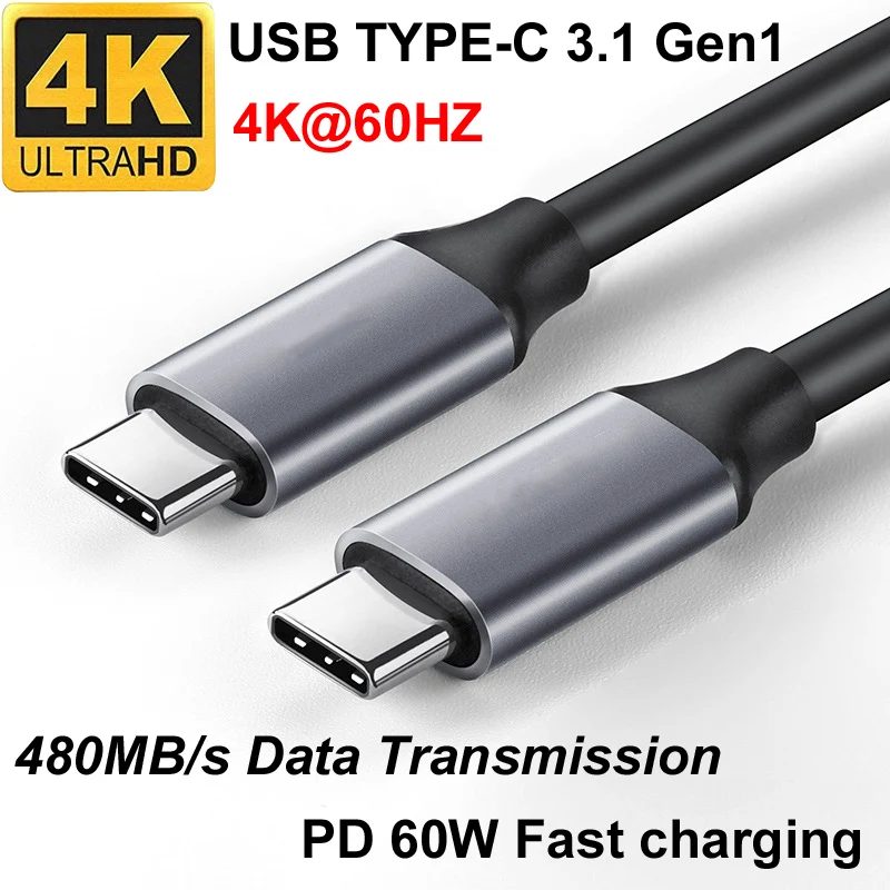 0.5M/1M/1.5M USB 3.1 TYPE C Gen1 Data 4K 60@HZ HD Fast Charging PD 60W CABLE For Phone Macbook DELL XiaomI Laptop TV HDTV