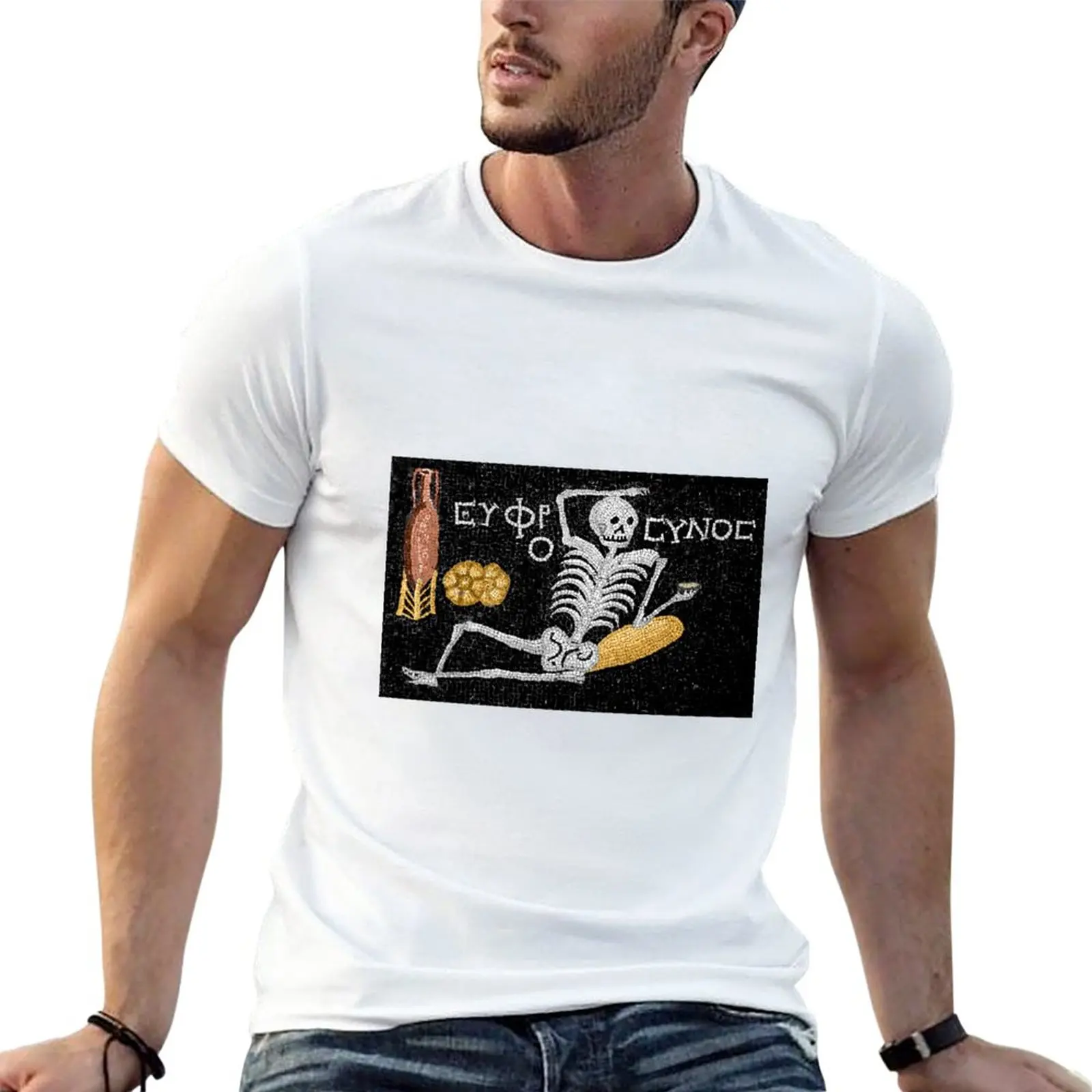 Be Cheerful, Enjoy Your Life - Ancient Greek Mosaic T-Shirt shirts graphic tees Short sleeve tee black t-shirts for men