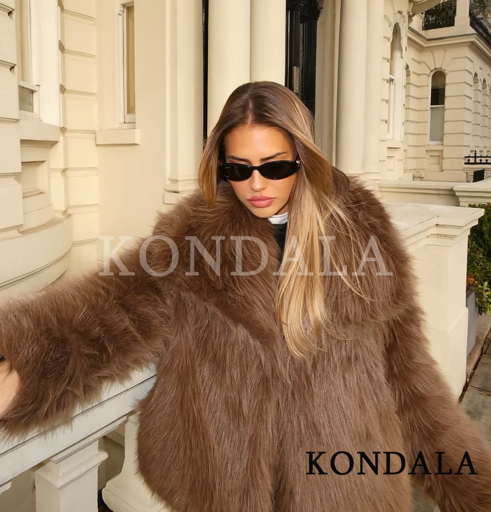 KONDALA à la mode Vintage manteau de fourrure femmes élégant haute rue automne hiver fausse fourrure revers veste manteau 2026 mode décontracté Chic veste