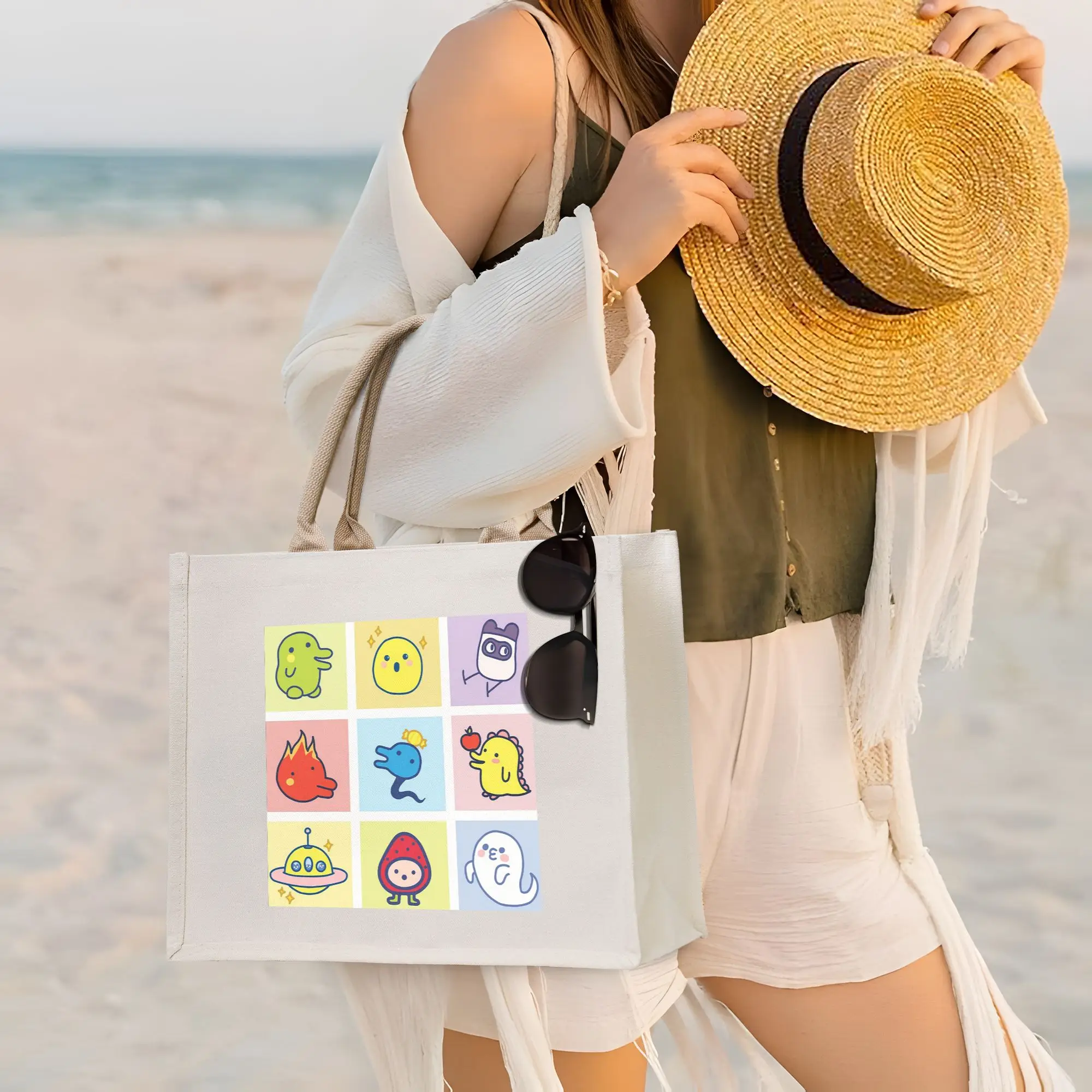 

Сумки для покупок с коллажем персонажей Тамагочи, холщовая сумка-тоут, многоразовая, для женщин, сумка через плечо, дорожная сумка