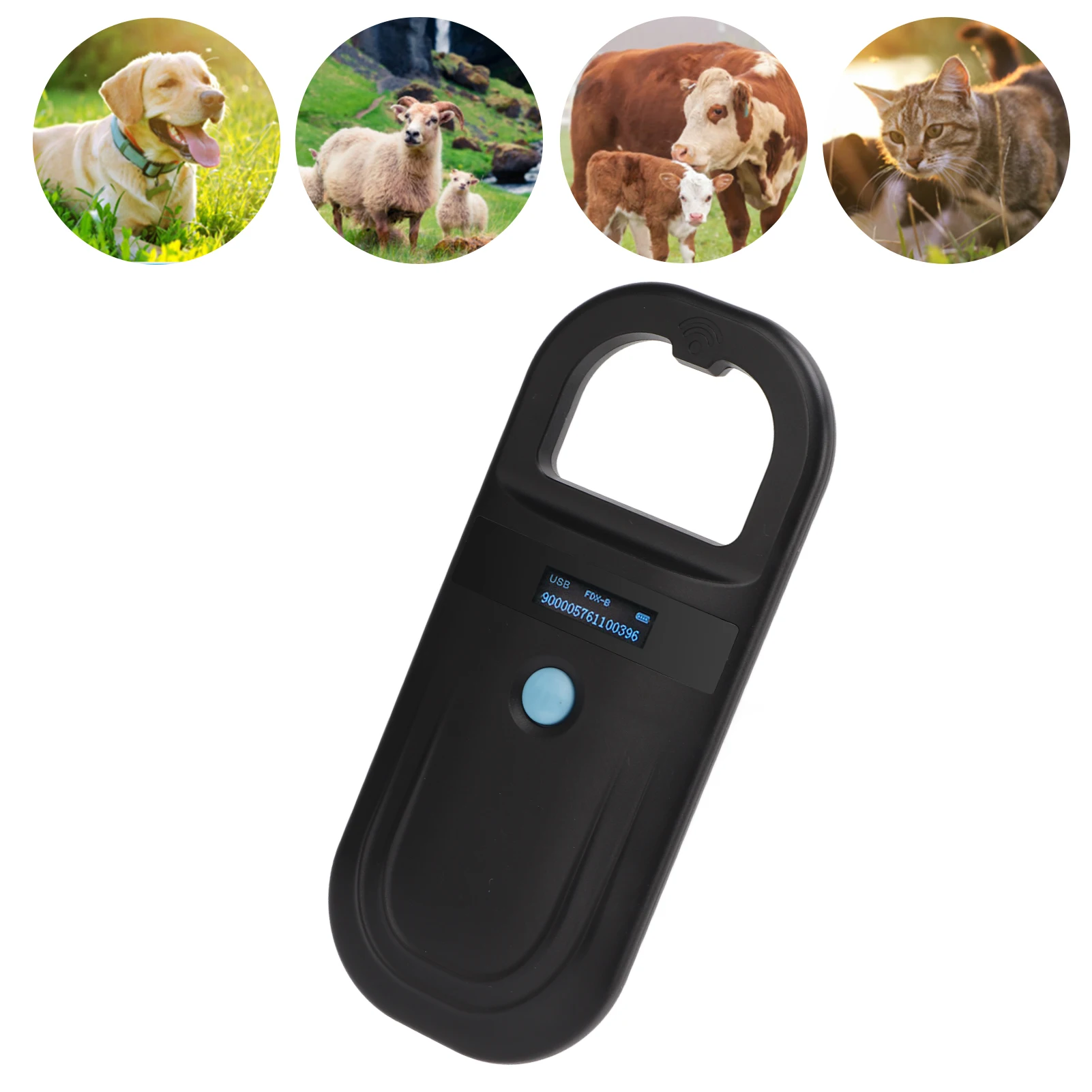 Lector de etiquetas portátil para mascotas, escáner de Microchip para mascotas, negro, 134,2 Khz