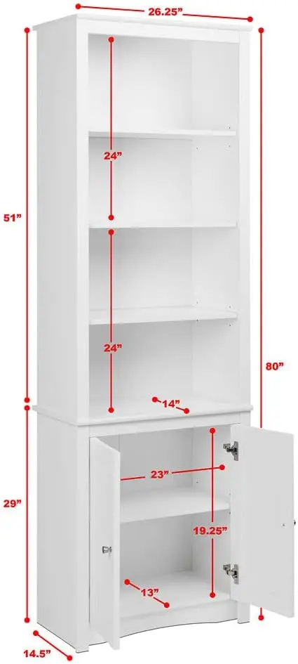 Estante Prepac com 2 portas Shaker, Branco, 14.5 "D x 26.25" W x 80 "H