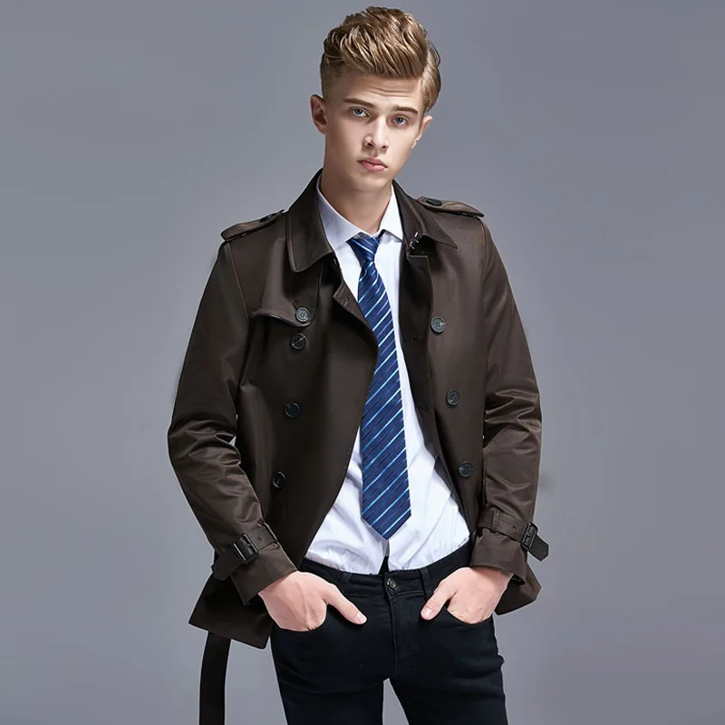 

New Spring and Autumn Handsome Youth Double Breasted Short Windbreaker Jacket Men England Business Casual Coat Plus size 5XL 6XL