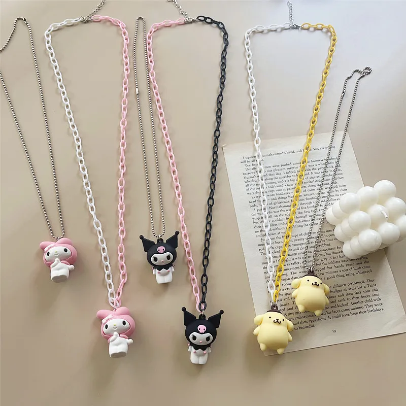 Japanese New Kawaii Cute Necklace Jewelry Kuromi Melody Cartoon Anime Girl Heart Soft Sister Sweater Clavicle Chain Accessories