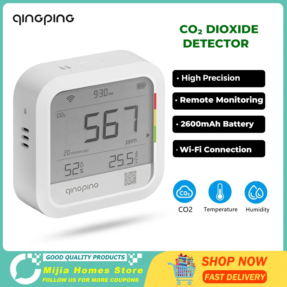 New Qingping CO2 Meter Air Quality Carbon Dioxide Detector Alarm Temperature & Humidity Meter Wifi Smart Control Air Detector