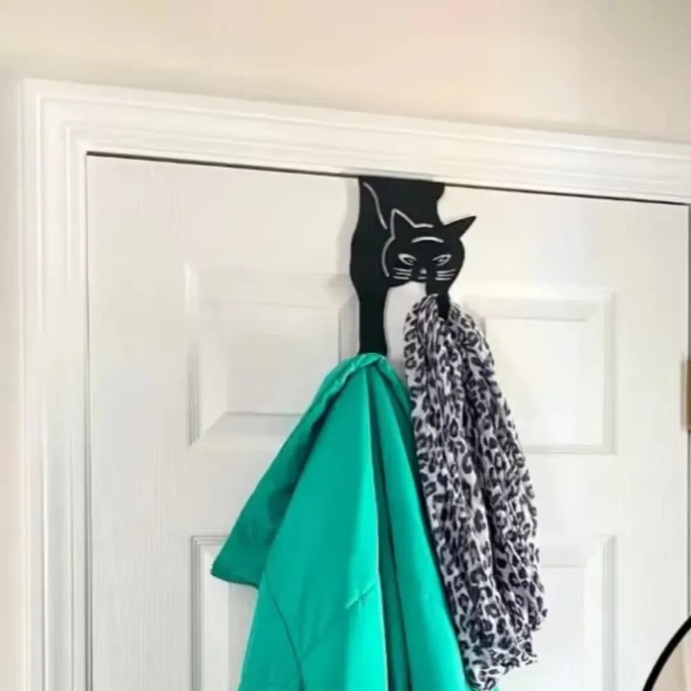 Stylish Cat Over the Door Metal Hooks: Strong Black Coat Hooks for Hanging. A Chic Home Organizer to Transform Your Space.