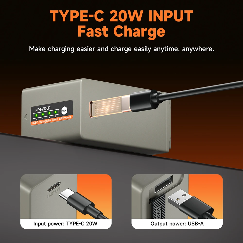 Batería PALO NP-FV100/FV70 USB-C 5V/2A - usage example