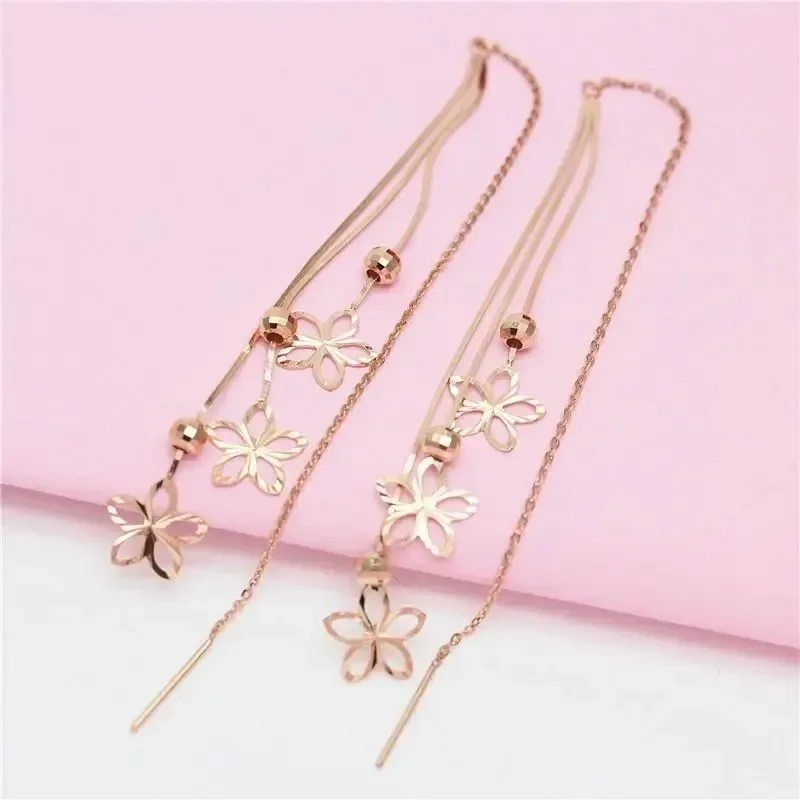 Exquisite Charms Flower Tassel Earrings for Women Hollow Out Romantic Copper Plated Rose Gold Earings Line Wedding Fine Jewelry